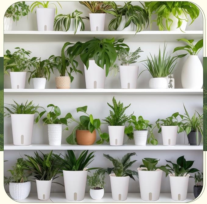 18 Pcs Self Watering Pots Plastic Plant 3 Sizes Flower Plant Pot with Inner White Flower Pots for Indoor House Plants Plastic Self Watering Pot for Herbs Flowers