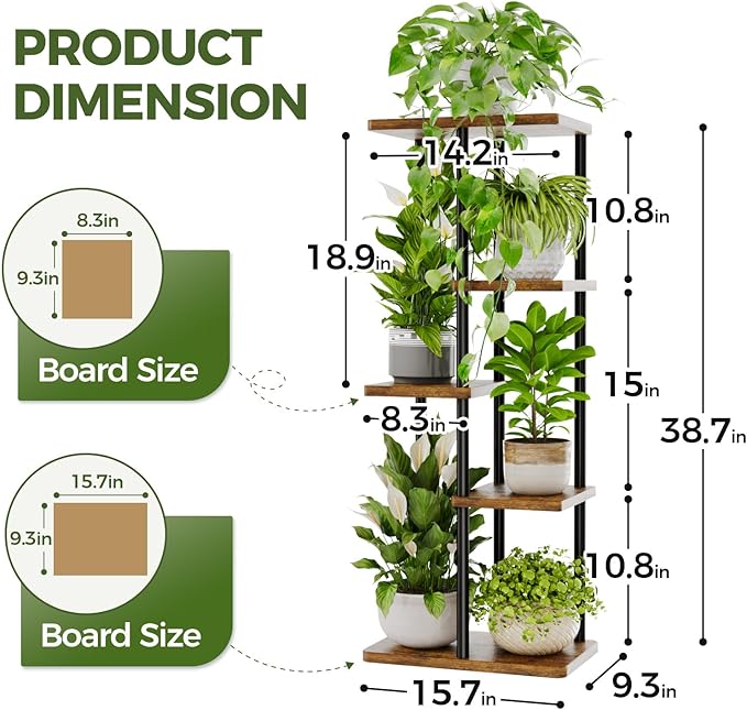Bamworld Corner Plant Stand Indoor, 5 Tier Metal Plant Shelf for Multiple Plants, Tiered Flower Pot Stands for Patio Garden Balcony Living Room Bedroom, Brown