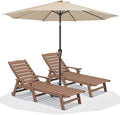 SERWALL Patio Chaise Lounge Chair Set of 2 with 9FT Patio Umbrella, 78'' HDPE Outdoor Lounger, Poly Lounge Chair with Rolling Wheels & Cup Holder for Pool,Wooden Brown (Umbreall Base not Included)