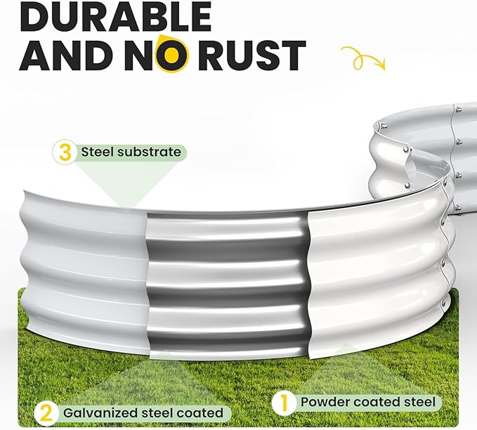 Galvanized Raised Garden Bed 4×4×1 FT, Round Metal Raised Garden Bed Outdoor Planter Box with Open Bottom, Rust-Resistant Steel Garden Bed for Vegetables Herbs Flowers, Easy Assembly