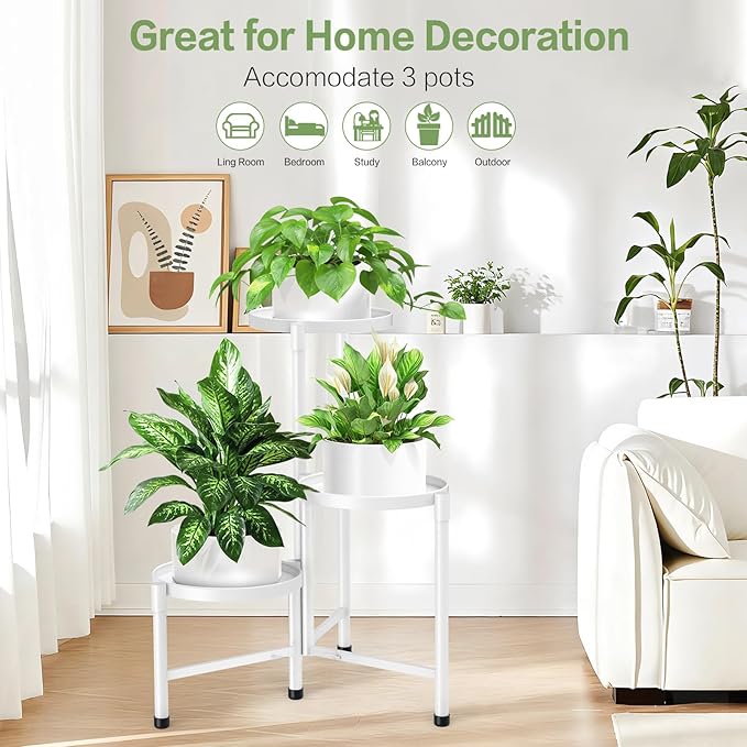 3 Tier Metal Corner Plant Stand Indoor Outdoor, Heightened widened 30 in Tall Multiple Flower Pot Display Holder, Iron Plant Rack Organizer for Living Room Garden Patio Balcony Office White