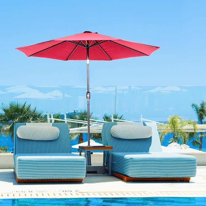 Backyard Expressions 9 ft. Patio Umbrella, Market Table Umbrella w/Tilt and Crank, 8 Ribs