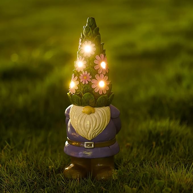 Nacome Solar Garden Outdoor Statues Gnome with Succulent and 7 LED Lights - Lawn Decor for Patio, Balcony, Yard Ornament - Chrismtas Gifts for Mom Grandma
