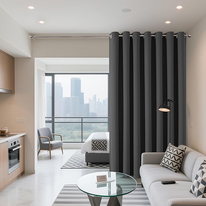 Joydeco Blackout Patio Sliding Door Curtains 96 Inches Long, Grommet Privacy Room Divider Curtains, Extra Wide Thermal Blackout Drapes for Bedroom Living Room (Grey, 80Wx96L, 1 Panel)