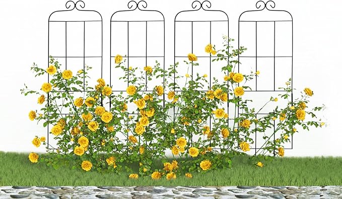 4 Pack 31'' Plant Trellis for Climbing Plants Indoor & Outdoor, Metal Trellis for Potted Plants, Plant Support for Houseplant, Vines, Pothos, Rose, Ivy, and Flowers, Black