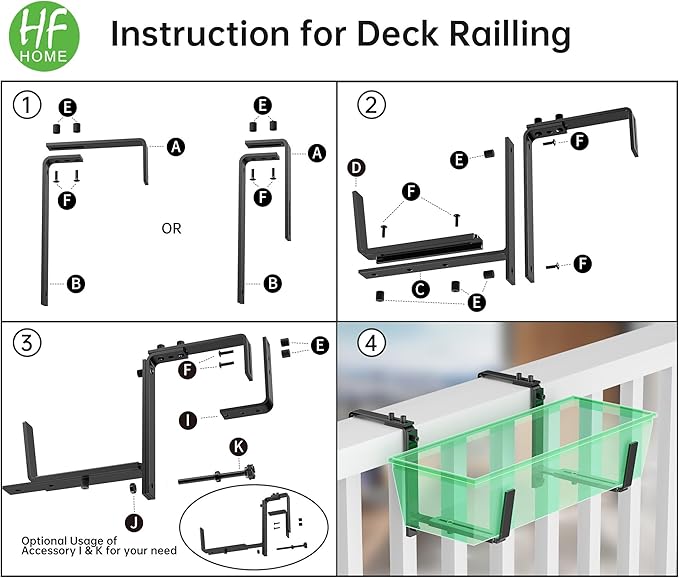 HFHOME 2PCS Adjustable Planter Box Brackets, Brackets for Window Boxes Planters Hanging Flower Box Holders, Wall Mount Holder for Windowsills, Garden, Fences, and Balcony - Black (Patent Registered)