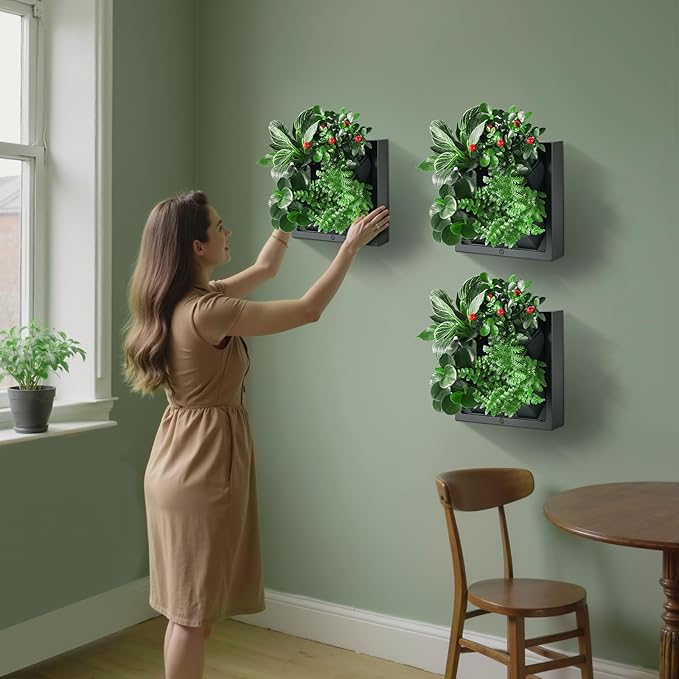 Wall-Mounted Vertical Garden Planter – Ready-to-Use Indoor Wall Planter with 4 Grow Pots – Perfect for Herbs, Succulents & Flowers – No Assembly Required(Black)