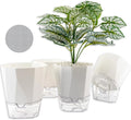 4 Packs Self Watering Plant Pots, Plastic Flower Pots with Drainage Hole and Saucer, Self Watering Planters for Indoor Outdoor Garden Plants, African Violet, Herbs (White, 5")