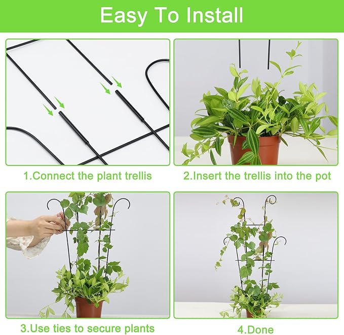 Plant Trellis for Potted Plants 2p, Larger 23in Garden Trellis for Climbing Plants Indoor Outdoor, Rustproof House Plant Support Stakes for Pothos Hoya Ivy Flower