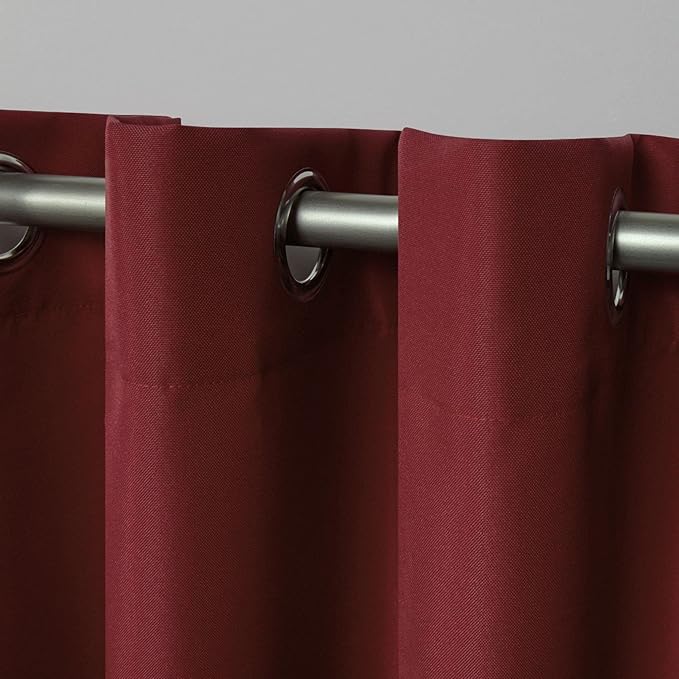 NICOLE MILLER NEW YORK Canvas Indoor/Outdoor Grommet Top Curtain Panel Pair, 54"x108", Red