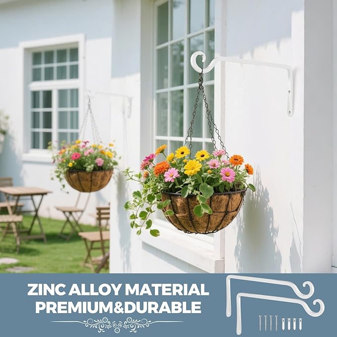 BOLITE Plant Hangers, 10 Inch Hanging Plant Brackets Outdoor Indoor, Wall Hooks for Hummingbird Feeders, Bird Feeders, Planters, Lanterns, Wind Chimes, Home Decor, 2 Pack, White, Gifts for Women Men