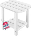 LZRS Outdoor Side Table - 2-Tier Adirondack HDPE Patio End Table for Pool, Porch,Balcony & Backyard,Weather Resistance for Indoor and Outdoor use(White)