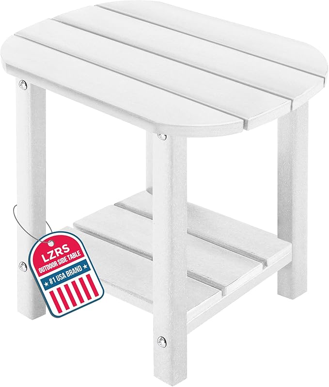 LZRS Outdoor Side Table - 2-Tier Adirondack HDPE Patio End Table for Pool, Porch,Balcony & Backyard,Weather Resistance for Indoor and Outdoor use(White)