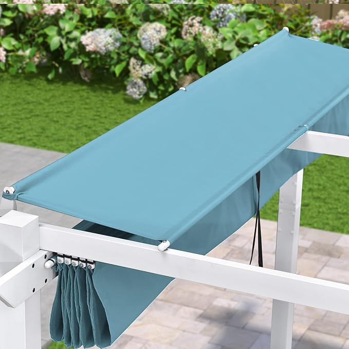 PURPLE LEAF 10' x 13' Aluminum Outdoor Pergola White Modern Grape Trellis Retractable Pergola with Double Sun Shade Canopy Metal Pergola with Light for Patios Backyard Deck Garden, Blue