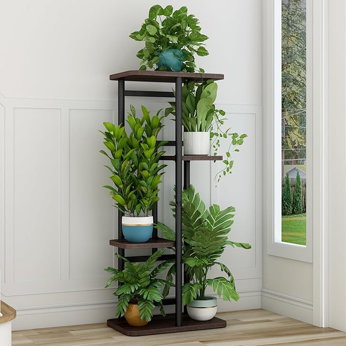 LINZINAR Plant Stand Indoor 4 Tier 5 Potted Multiple Plant Shelf Stands for Garden Corner Balcony Living Room