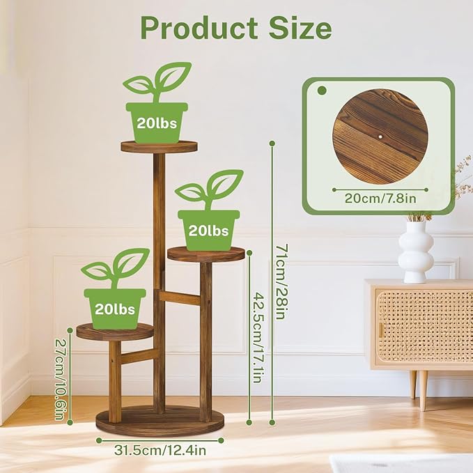 iDavosic.ly 3 Tier Plant Stand Indoor, Tiered Corner Wood Multiple Flower Holder Shelf, Tall Orchid Display Rack for Patio Porch Living Room Balcony Outdoor, Brown