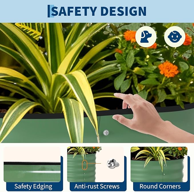 Garvee 6 Pack Galvanized Raised Garden Bed, 8x4x1.5 ft Metal Planter Box for Flowers Vegetables, Rust-Resistant Raised Garden Beds for Gardening, Easy Assembly Outdoor Garden Box & Planters, Green