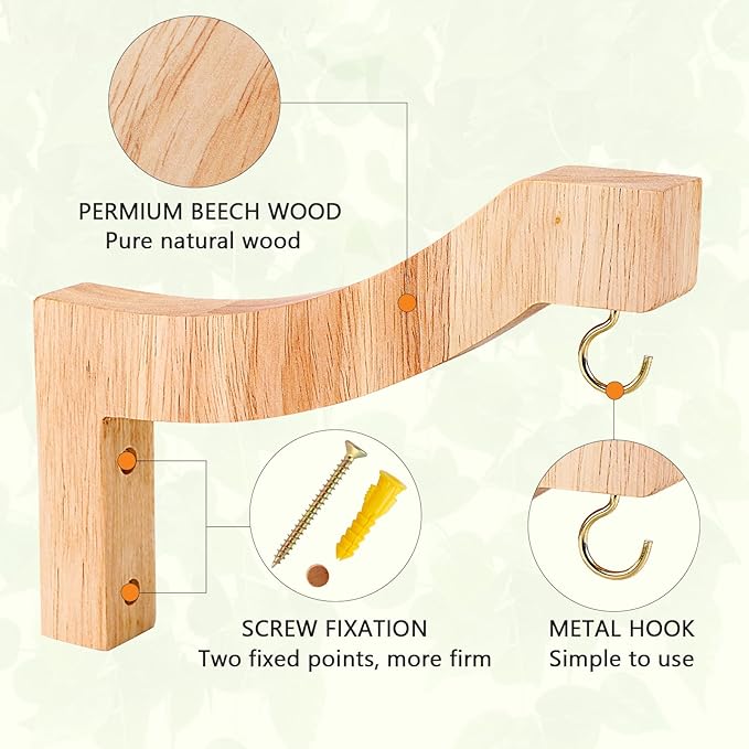 7-Inch Wooden 7-Shaped Wall Hook Plant Hanger – Ideal for Indoor/Outdoor Bird Feeders, Flower Baskets, and Wind Chimes