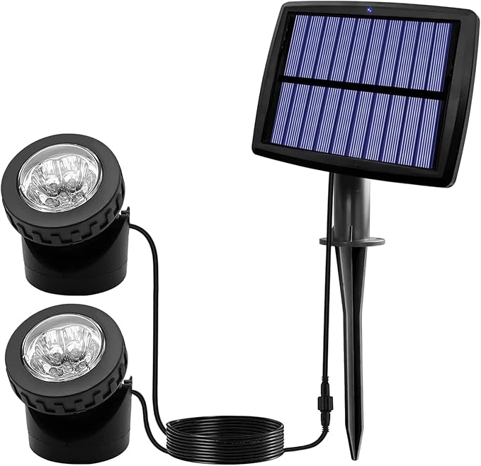 AVEKI Solar Pond Spotlights, 2 in 1 12 LED Solar Underwater Lights with Dual Head Waterproof Submarine Landscape Spotlight Security Lighting for Outdoor Patio Garden Fountain Pond