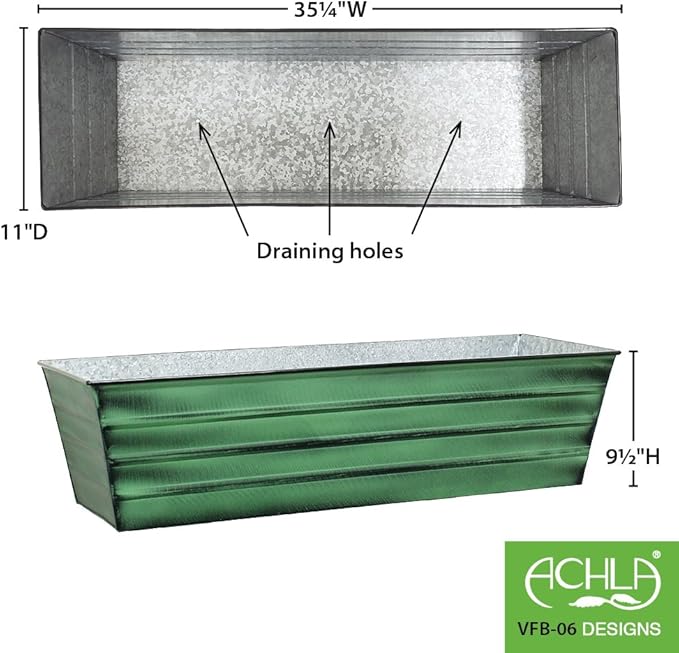 Achla Designs Galvanized Window Flower Box Planter-Green-Large (35.5" L x 11" W x 9.5" D)
