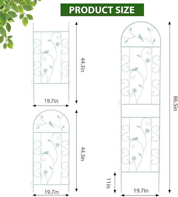Metal Garden Trellis for Climbing Plants, 86.5" x 19.7" Metal Plant Trellis Outdoor, Green Iron Garden Trellis, Clematis Rrellis Outdoor, Arched Decoration Suitable for courtyards, lawns, Gard, Green