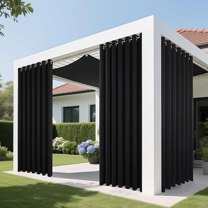 Joydeco Blackout Patio Sliding Door Curtains 108 Inches Long, Grommet Privacy Room Divider Curtains, Extra Wide Thermal Blackout Drapes for Bedroom Living Room (Black, 60Wx108L, 1 Panel)