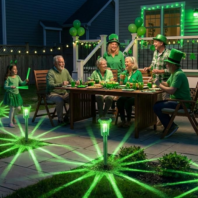 Solar Outdoor Lights, St Patricks Day 10 Pack Solar Pathway Lights Outdoor Waterproof, Stainless Steel Stake Lighting for Garden Yard Path Walkway Driveway Patio Lawn Outside Décor,Green