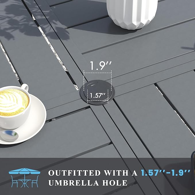 VICLLAX Patio Table and Chair Set of 10, All Weather Metal Round Outdoor Dining Furniture Set-59.9" Round Outdoor Table and Chairs, Grey Tabletop