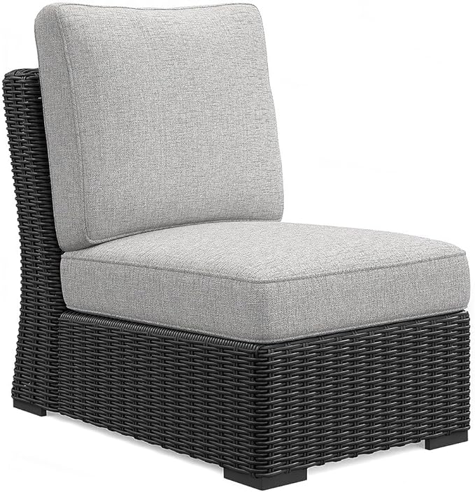 Signature Design by Ashley Beachcroft Curved Modern 5-Piece Outdoor Sectional with Cushion and 6 Throw Pillows, Light Gray