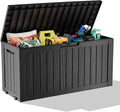 ROJIK Outdoor Storage Box with Wheels – 85 Gallon Mobile Waterproof Resin Deck Box, Lockable Storage for Patio Cushions, Garden Tools, Pool Accessories – UV-Resistant Storage Bench for Backyard & Deck