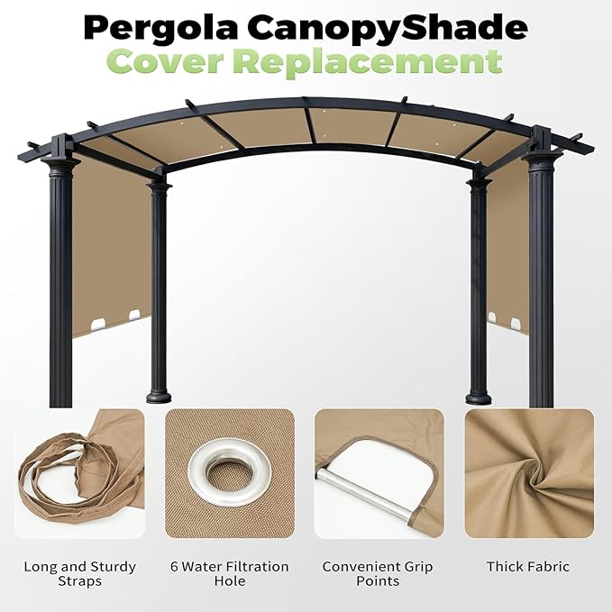 85'' x 208'' Universal Pergola Replacement Cover for Doubleton Steel Pergola L-PG080PST, Waterproof Sunshade Canopy Top for Patio Gazebo, Deck, Porch, Yard, Outdoor Cover Only (Khaki)