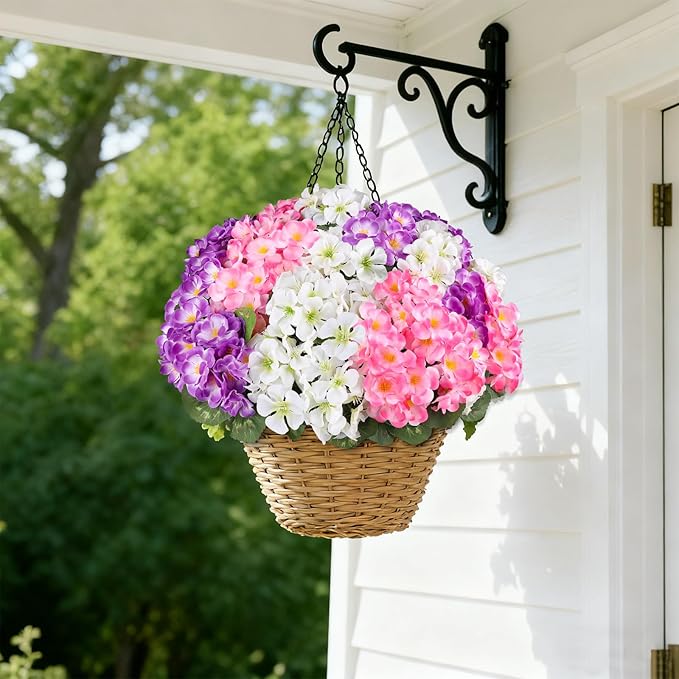 Artificial Geraniums Flowers for Outdoors, 6 Bundles Realistic Silk Fake Geranium, No Fade Faux Plants for Hanging Baskets, Window Boxes, Planters - Porch, Patio, Garden Decor(Mix Colors)