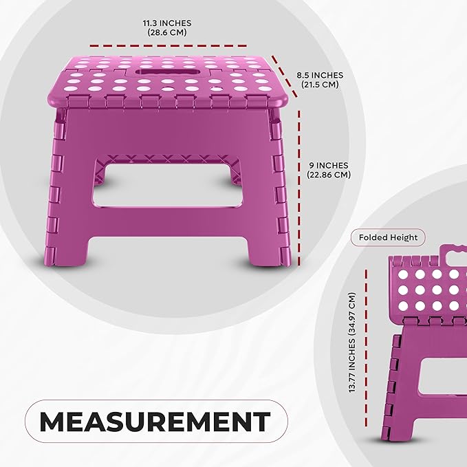 Utopia Home Folding Step Stool with Handle – 9 Inch Anti Slip Collapsible Stool – Holds Up to 300 lbs – Sturdy Plastic Step Stool Foldable for Kitchen, Bathroom and Home Use (1-Pack, Purple)