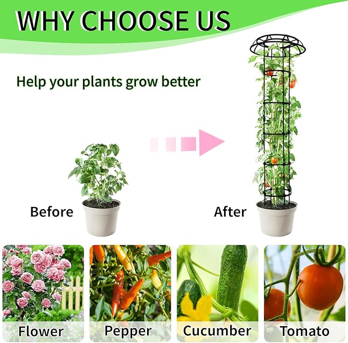 77-Inch Garden Trellis for Climbing Plants,Heavy-Duty Metal Obelisk with Mushroom Top,Stable Support for Potted Clematis,Tomato,Cucumber,Rose,Pea & Vine