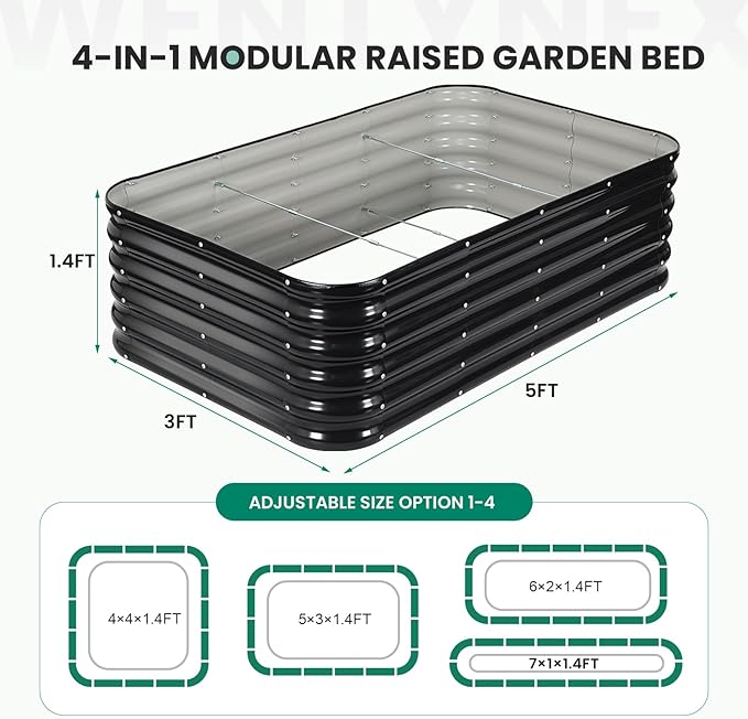 5×3×1.4FT Galvanized Raised Garden Bed Outdoor, Metal Raised Garden Bed Kit, Large Planter Raised Beds, 4 In1 Modular Raised Planter Box Outdoor,Raised Beds for Gardening for Vegetables Flowers Herbs