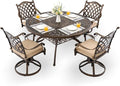 5-Piece Cast Aluminum Patio Furniture, Patio Dining Set for 4 Include 54" Round Outdoor Dining Table and 4 Swivel Chairs with Cushions & Umbrella Hole (Bronze)