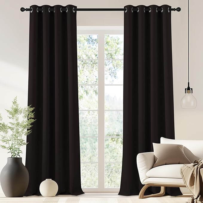 NICETOWN Blackout Drapery Curtain Panel 90 inches Long - Window Treatment Thermal Insulated Grommet Blackout Curtain/Drape for Bedroom Living Room (Toffee Brown, 1 Panel, 46 by 90 inches)