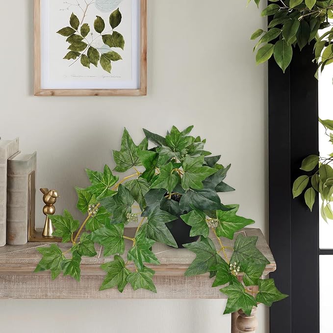 17.7" Artificial Plants Indoor Home Decor, Fake Potted Silk Plants for Shelves, Desks, Living Room, Home & Office Decor, Small Artificial Ivy Vine Plant in Pot, Faux Greenery Tropical Plant, Green