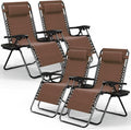 Nestl Zero Gravity Chairs Set of 4, Patio Lounge Chair Outdoor with Pillows & Cup Holder Trays, Adjustable Steel Mesh Reclining Camping Chair, Folding Patio Lawn Chair for Deck, Beach, Yard - Brown