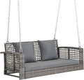 Outvita Porch Swing, 4FT Hanging Outdoor Porch Swings for Adults, Wicker 2 Person Patio Swing, with Cushion, Pillow and Chain for Garden, Backyard, Weight Capacity - 800lbs