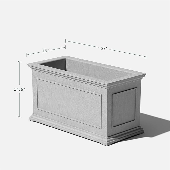 Veradek Brixton Series Large Plastic Planter - Gray, Outdoor, All-Weather Resistant, Dimensions 17.5"H x 16"W x 32"L, Classic Estate Design for Flowers, Trees, Shrubs