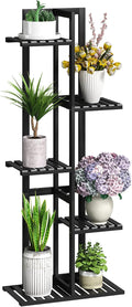 BMOSU Bamboo Plant Stand for Indoor Outdoor Plants Corner Tall Plant Shelf 6 Potted Holder Shelf Plant Rack Holder Display Rack(Black)