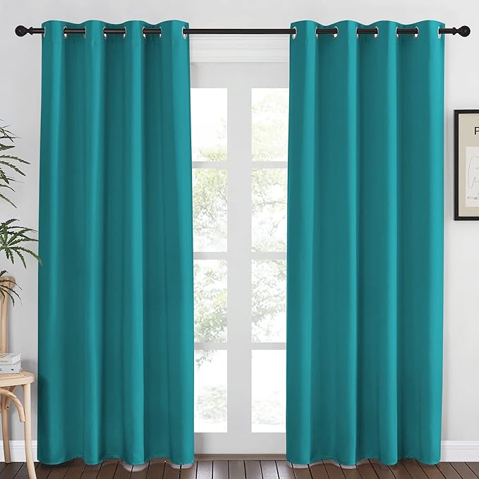 NICETOWN Peacock Teal Blackout Curtains 84inch Length - Chic Thermal Insulated Grommet Room Darkening Window Drapes for Bedroom/Living Room, 1 Panel, W52 x L84