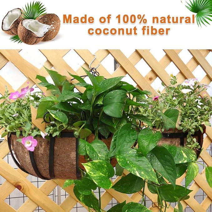 2 Pack Trough Coco Liner Fiber Replacement for Planters, 24/30/36/48 inch Half Moon Coconut Coir Planter for Window Box/Hanging Garden Vegetables Pot, Fence Flower Baskets