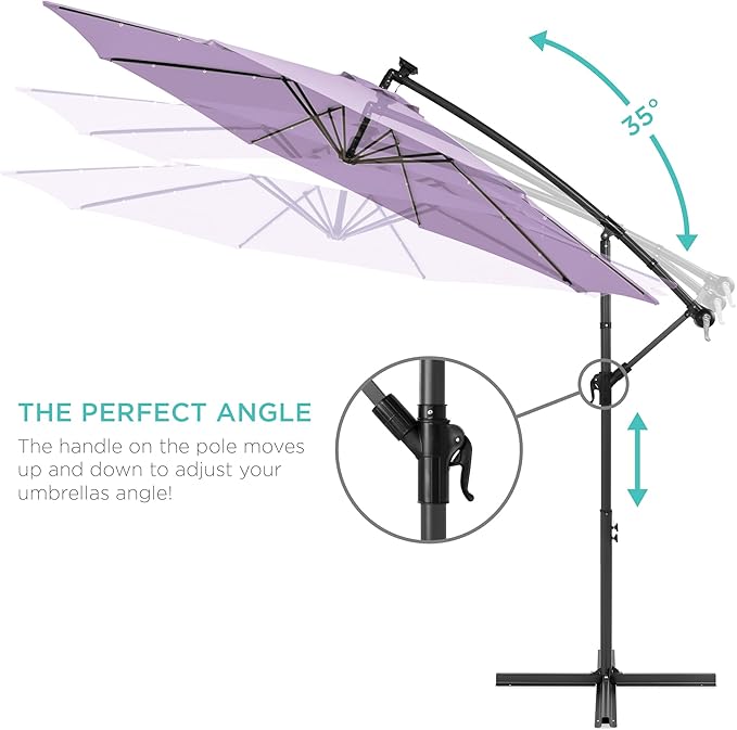 Best Choice Products 10ft Solar LED Offset Cantilever Hanging Market Patio Umbrella, 8 Sturdy Ribs, Easy Adjustment - Lavender