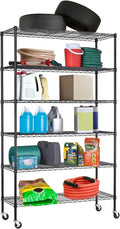 BestOffice | 6-Tier Wire Storage Shelves with Wheels | 18x48x82 | Black | Adjustable Racks | Heavy-Duty Metal Shelf, Holds Upto 510 lbs | No-Tool Assembly | Ideal for Home & Garage Shelving