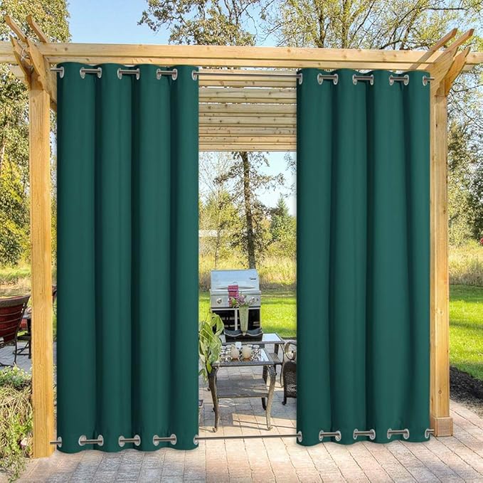 NICETOWN Outdoor Patio Curtain Extra Long Drape 108" L Waterproof/Windproof, Top and Bottom Stainless Steel Grommets Keep Warm in Winter, Privacy Protect for Yard/Porch, 52" W, 1 Panel, Hunter Green