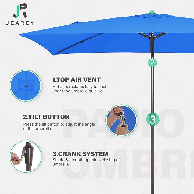 JEAREY 6.5x10 ft Rectangular Patio Umbrellas Rectangle Outdoor Umbrella with Push Button Tilt and Crank, Market Table Umbrella 6 Sturdy Ribs UV Protection for Poolside Garden Backyard Deck, Royal Blue