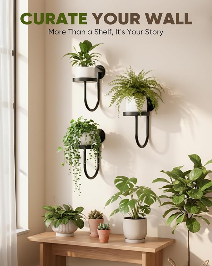 Wall Plant Holder – Hanging Planters for Indoor, Window Planter Shelves & Hanger, Indoor Wall Planters, Modern Plant Decor, Black (3 Pack)