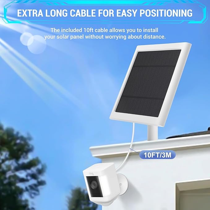 IP65 Solar Panel Outdoor for Ring Cameras (White 2P) Spotlight Cam Plus/Pro(Battery) Stick Up Cam/Pro Wireless Outdoor with 10FT/3M Long Cable Dustproof Waterproof
